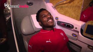 Chuba raps on the Arsenal plane to Singapore [upl. by Enneirda698]