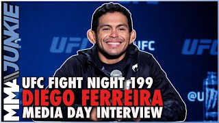 Diego Ferreira emotional discussing sons motorcycle accident  UFCVegas45 media day [upl. by Idalina]