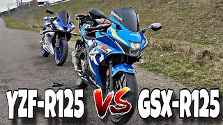 YAMAHA YZFR125 vs Suzuki GSXR 125 DRAG RACE [upl. by Anujra646]