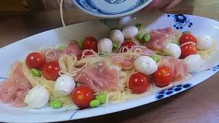 【COLD】Capellini with mozzarella cheese prosciutto and cherrytomatoes 🧀🍅🍝 capellini prosciutto [upl. by Areek]