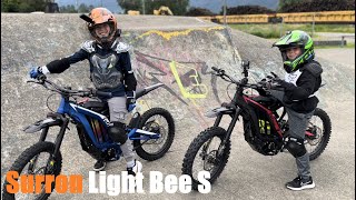 Riding the Bike Park and doing some Wheelies on our UPGRADED 2022 Sur ron Light Bee S bikes [upl. by Ahsinnod]