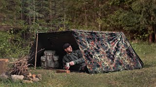 Solo Bushcraft Overnight  Windy day with Bundeswehr Zeltbahn [upl. by Dirk]