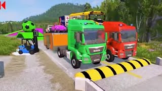 Double Flatbed Trailer Truck Vs Speedbumps Train Vs Cars Beamngdrive In Reverse 278 [upl. by Pascal791]