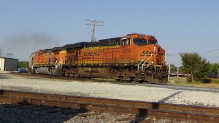 WB BNSF manifest with military vehicles meets EB ethanol at Linroth October 10 2024 [upl. by Aitra]