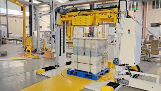 Fully automatic 2 in 1 pallet strapping and wrapping machine frame can move palletstrapping [upl. by Auqined266]