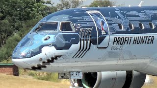 🇧🇷 Embraer E190E2 Tech Shark Spooky Engine Howl at Farnborough Airport [upl. by Attebasile]