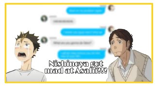 haikyuu texts Nishinoya got mad at asahi  hinata harem [upl. by Olav227]