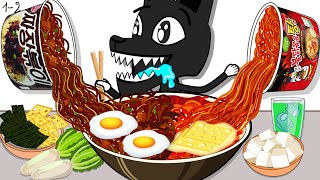 Animation Mukbang Set Cartoon Dog  Fideos Picantes al Fuego  ESP Toons [upl. by Indys260]