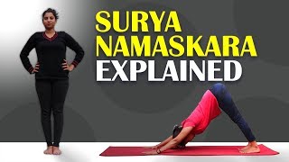 Surya Namaskara  Yoga Warmup Routine  Sun Salutation  Step by step Explained [upl. by Hobie]