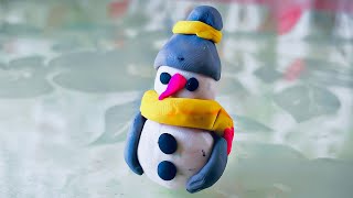 How to make snowman with clay  Snowman for clay art  winter season art [upl. by Godewyn493]