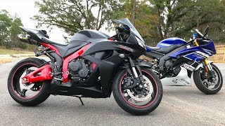 FIRST TIME ON A HONDA CBR 600RR  HONDA CBR VS YAMAHA R6  CBR 600RR REVIEW [upl. by Vernita]