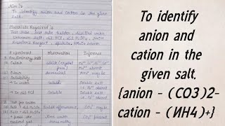 Salt analysis To identify anion and cation in the given salt anion  CO32 and cation NH4 [upl. by Elvis]