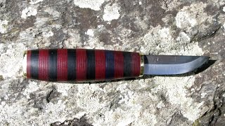 Making a Finnish Puukko handle with leather and brass [upl. by Aiak]