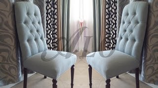 DIYHOW TO REUPHOLSTER A DINING ROOM CHAIR WITH BUTTONS  ALO Upholstery [upl. by Ardnosak868]