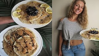 VEGAN PANCAKES RECIPE  OIL FREE amp EASY chocolate chip peanut butter amp blueberry [upl. by Acirrej]