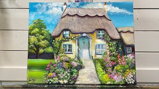 Acrylic Painting Of An English Cottage Demonstration [upl. by Azilef700]