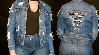 Customização de Jaqueta Jeans  DIY Como Rasgar e Desfiar Jaqueta Jeans [upl. by Galloway663]