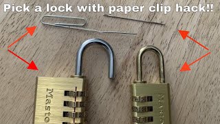 How to pick a combination lock with a paper clip  sewing needle life hack [upl. by Eylk]