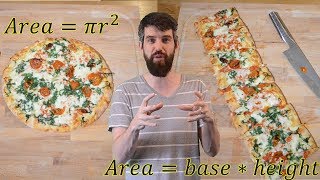 Why is the area of a circle equal to π r²  2000 year old proof but with pizza [upl. by Ahtelra]