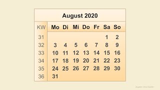 Kalender August 2020 [upl. by Sakhuja136]