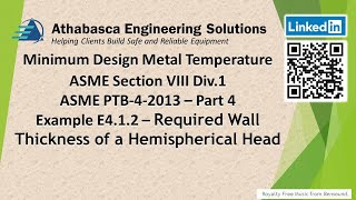 ASME PTB 4 VIII1 Example E412 Wall Thickness of Hemispherical Head [upl. by Nerrej]