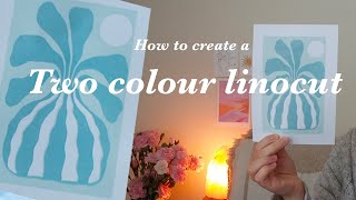 how To Make A Two Colour Lino Print Reduction Lino Printing [upl. by Ahsiyk31]