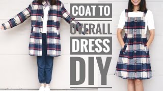 DIY PLAID COAT TO OVERALL DRESS REFASHION [upl. by Calhoun]