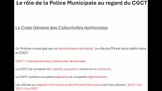 Le rôle de la Police Municipale au regard du CGCT [upl. by Eneleahcim]