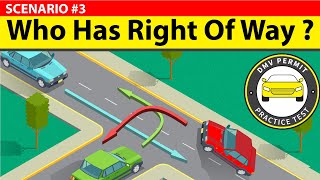 Which car has the right of way Understand Rightofway rule for TIntersections  DMV Permit Test [upl. by Aryahay677]