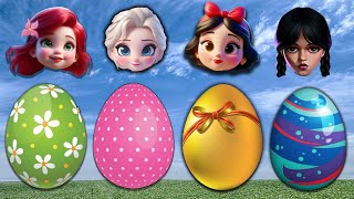 How to make Disney Princesses Surprise Eggs Frozen Elsa Snow White Wednesday Wrong head [upl. by Pontone]