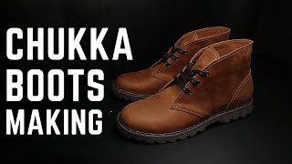 Leather chukka boots making by handmade [upl. by Bonni]