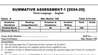 10th class SA1 English Question Paper 202425💯☝️  Summative Assessment 1Model Paper [upl. by Heman]