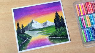 How to to draw beautiful scenery with oil pastel shorts [upl. by Norvall]