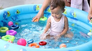 unboxing mainan anak bayi lucu  kolam renang bundar  baby swimming pool and kids [upl. by Gadmon]