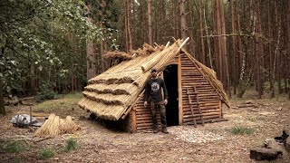 Thatch Roof House Full Bushcraft Shelter Build with Hand Tools  Saxon House [upl. by Naugal431]