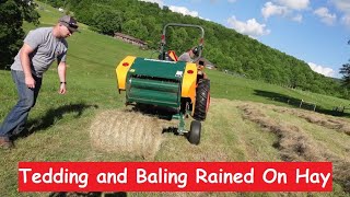 Baling Rained On Hay w Farm Maxx Mini Round Baler [upl. by Satsoc]