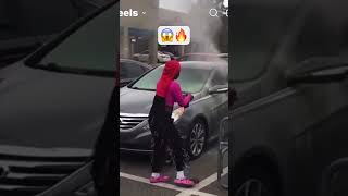 Man Breaks Window to Stop Car Fire in Parking Lot shorts shortfeed [upl. by Anihc996]