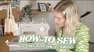 How to Sew for Beginners  How to use a Sewing Machine  Sew an Easy Tote Bag  SEW WITH ME [upl. by Airdnassac15]