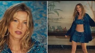 Gisele Bundchen flaunts her toned figure in denim bandeau top and matching mini skirt for sexy new j [upl. by Elvyn50]