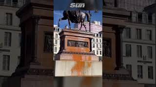 Protesters bizarre stunt spraying statues with soup using fire extinguishers [upl. by Britton474]