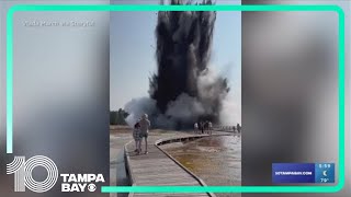 Geyser explosion frightens guests at Yellowstone National Park [upl. by Anahsat289]