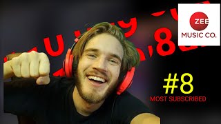 PEWDIEPIE VS ZEE MUSIC COMPANY  8 MOST SUBSCRIBED [upl. by Hoebart853]