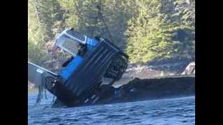 dozer boat being lifted by air crane in Rivers Inlet [upl. by Claudetta]