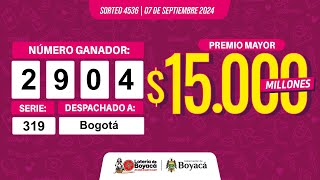 Premio Mayor  Lotería de Boyacá Sorteo 4536 CanalTelesantiago 07 de septiembre 2024 [upl. by Ithsav]