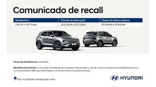 Aviso de Recall Hyundai  CRETA Nova Geração 10 TGDI  Servofreio [upl. by Laspisa807]