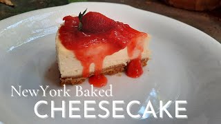 How to bake perfect BEST NEWYORK BAKED CHEESECAKE CREAMCHEESE Recipe  STRAWBERRY COMPOTE [upl. by Chemaram]