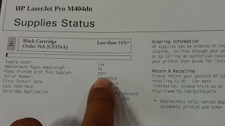 How to see Printed Supplies Status of hp laserjet pro m404dn printer [upl. by Karalee888]