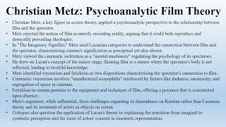 721 Christian Metz Psychoanalytic Film Theory [upl. by Adalard]