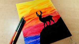 Silhouette on colorful gradation  beautiful painting using pencil colors [upl. by Dixon543]