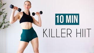 10 MIN KILLER HIIT Full Body Workout Light Weights Cardio At Home [upl. by Yrehc]